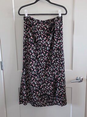 NWT Newchoice Black Floral Wrap Skirt